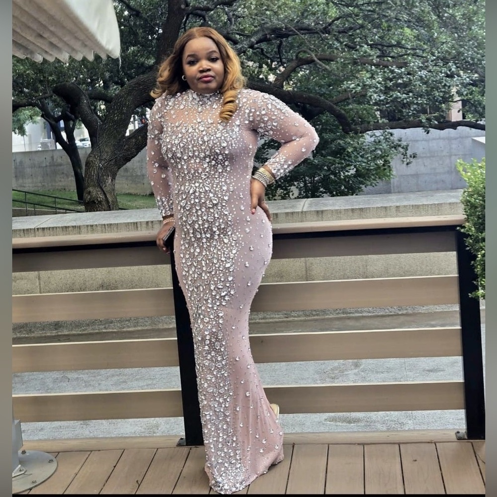 Mew Mews Luxury Longsleeve Gown Rhinestone Split Maxi Dress